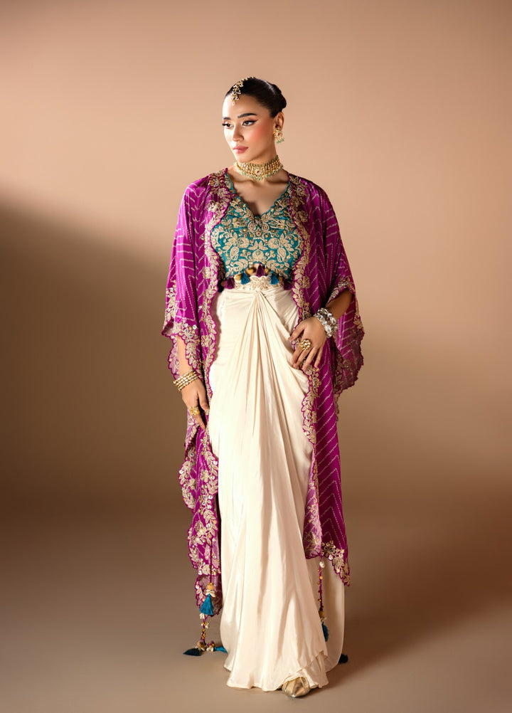 Gia by House Of Nyyra Women Pret Embroidered 3 Piece Silk Skirt Set With Cape - Festive Collection