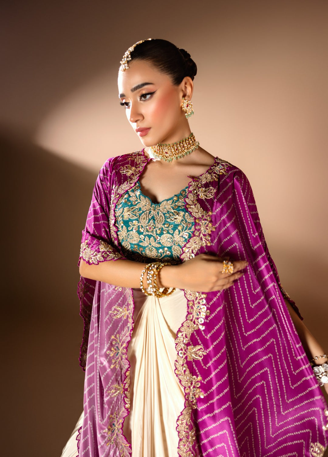 Gia by House Of Nyyra Women Pret Embroidered 3 Piece Silk Skirt Set With Cape - Festive Collection