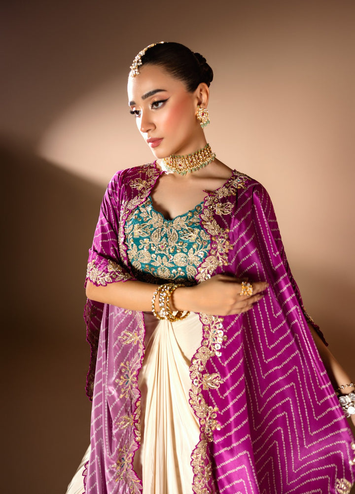 Gia by House Of Nyyra Women Pret Embroidered 3 Piece Silk Skirt Set With Cape - Festive Collection