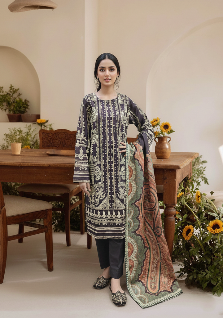 Stitching Cotton Women Pret Printed 3 Piece Khaddar D-05 - Winter Collection