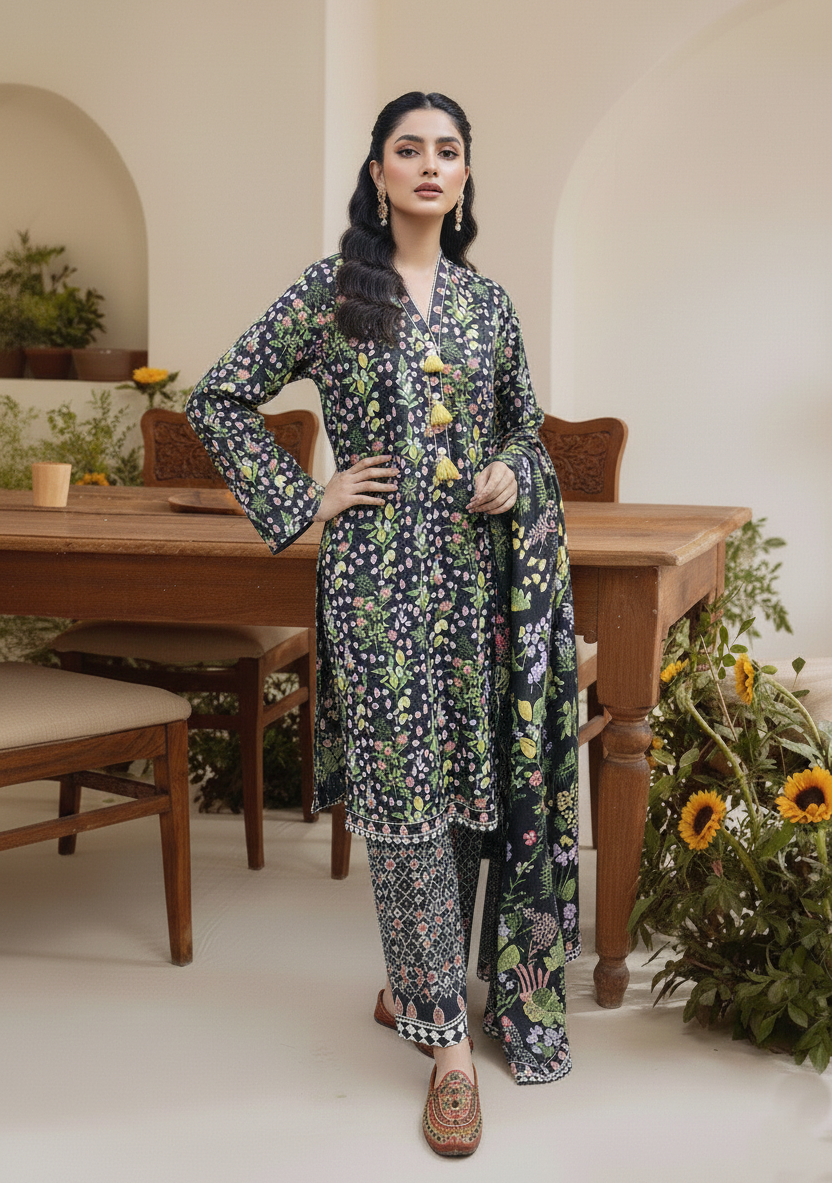 Stitching Cotton Women Pret Printed 3 Piece Khaddar D-04 - Winter Collection
