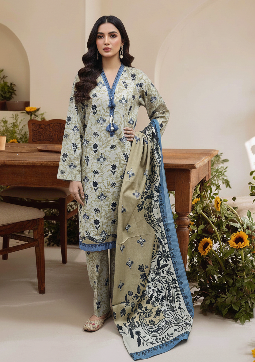Stitching Cotton Women Pret Printed 3 Piece Khaddar D-01 - Winter Collection