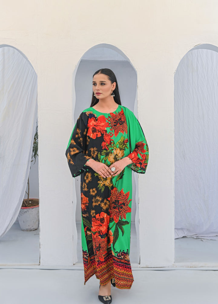 MG by Madiha Gohar Women Pret 1 Piece Printed Black and Green Kaftan - Casual Collection