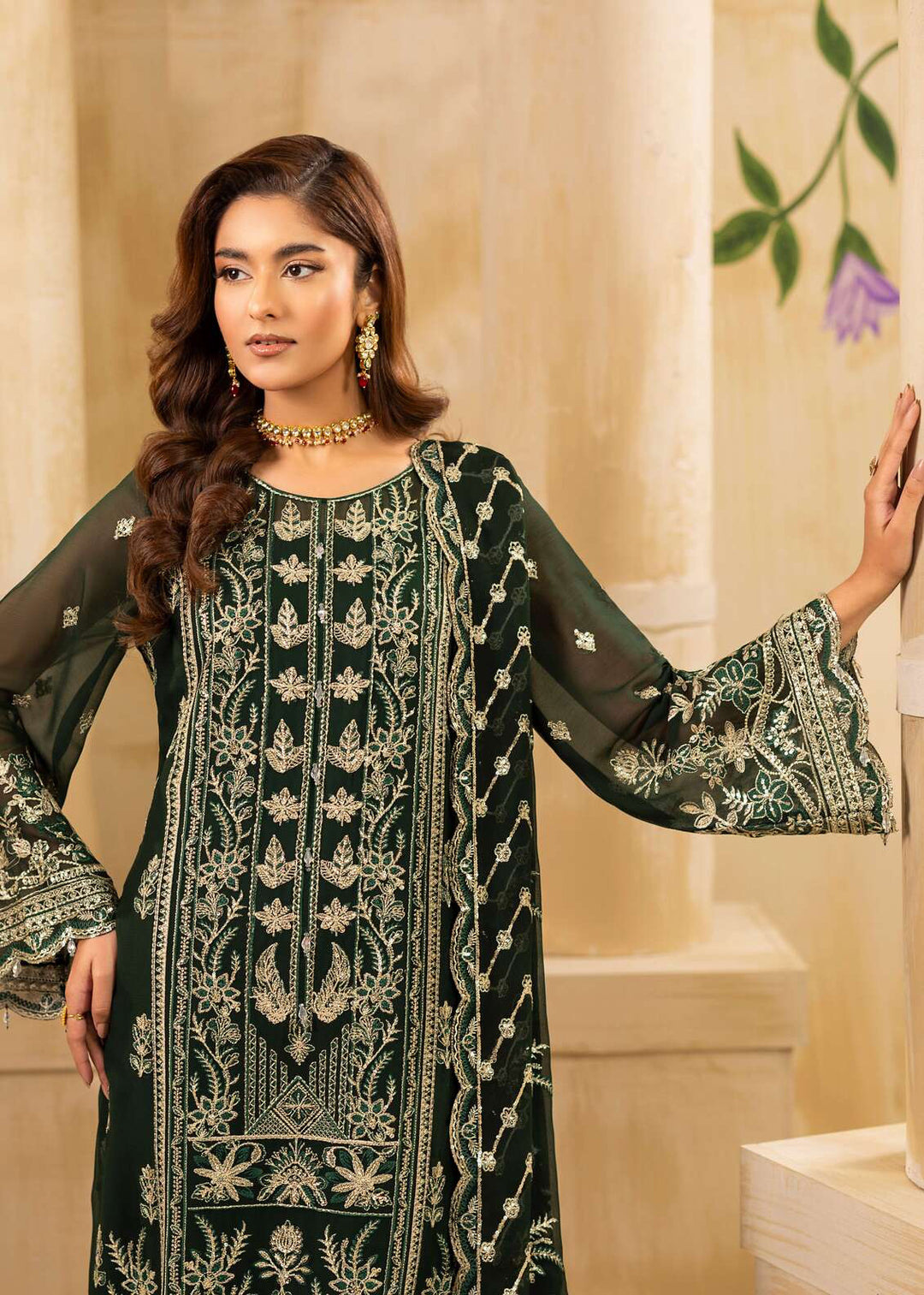 Riwayat by Eileen Pret Embroidered Chiffon 4 Piece Suit C9-Isabela Green - Festive Collection