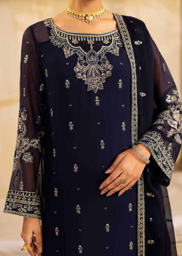 Riwayat by Eileen Pret Embroidered Chiffon 4 Piece Suit C10-Sabrina Navy Blue - Festive Collection
