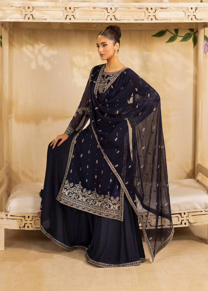 Riwayat by Eileen Pret Embroidered Chiffon 4 Piece Suit C10-Sabrina Navy Blue - Festive Collection