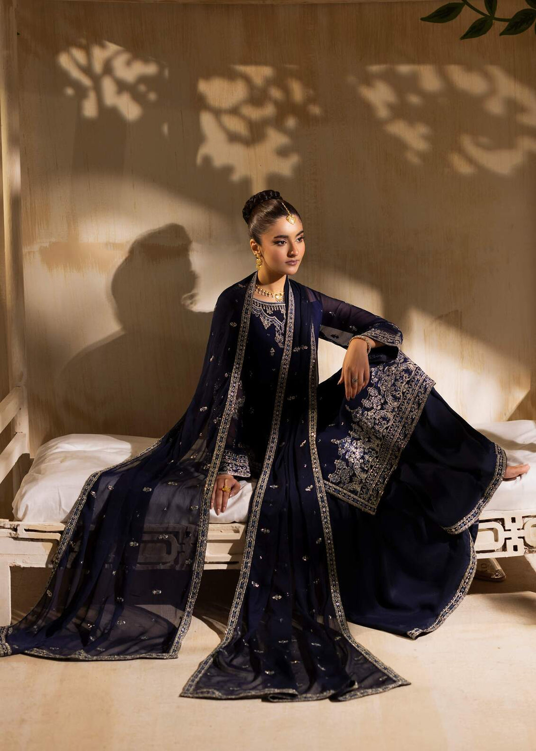 Riwayat by Eileen Pret Embroidered Chiffon 4 Piece Suit C10-Sabrina Navy Blue - Festive Collection
