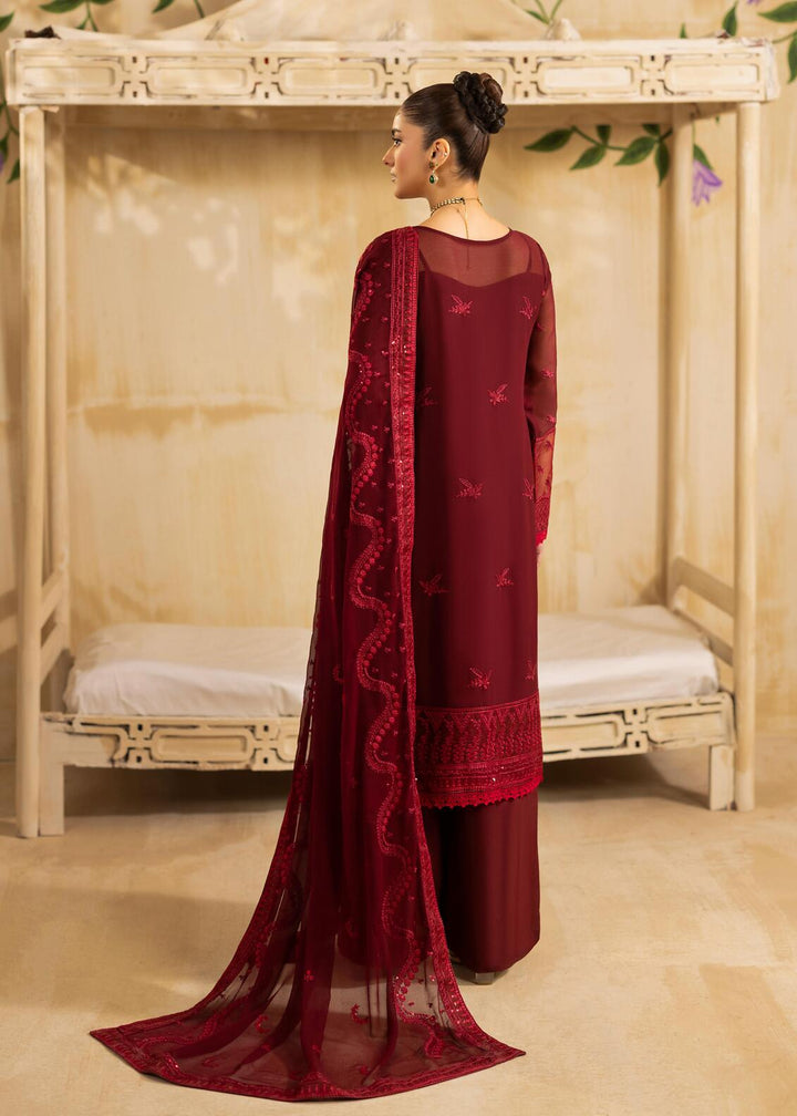 Riwayat by Eileen Pret Embroidered Chiffon 4 Piece Suit C12-Haseen Mahroon - Festive Collection
