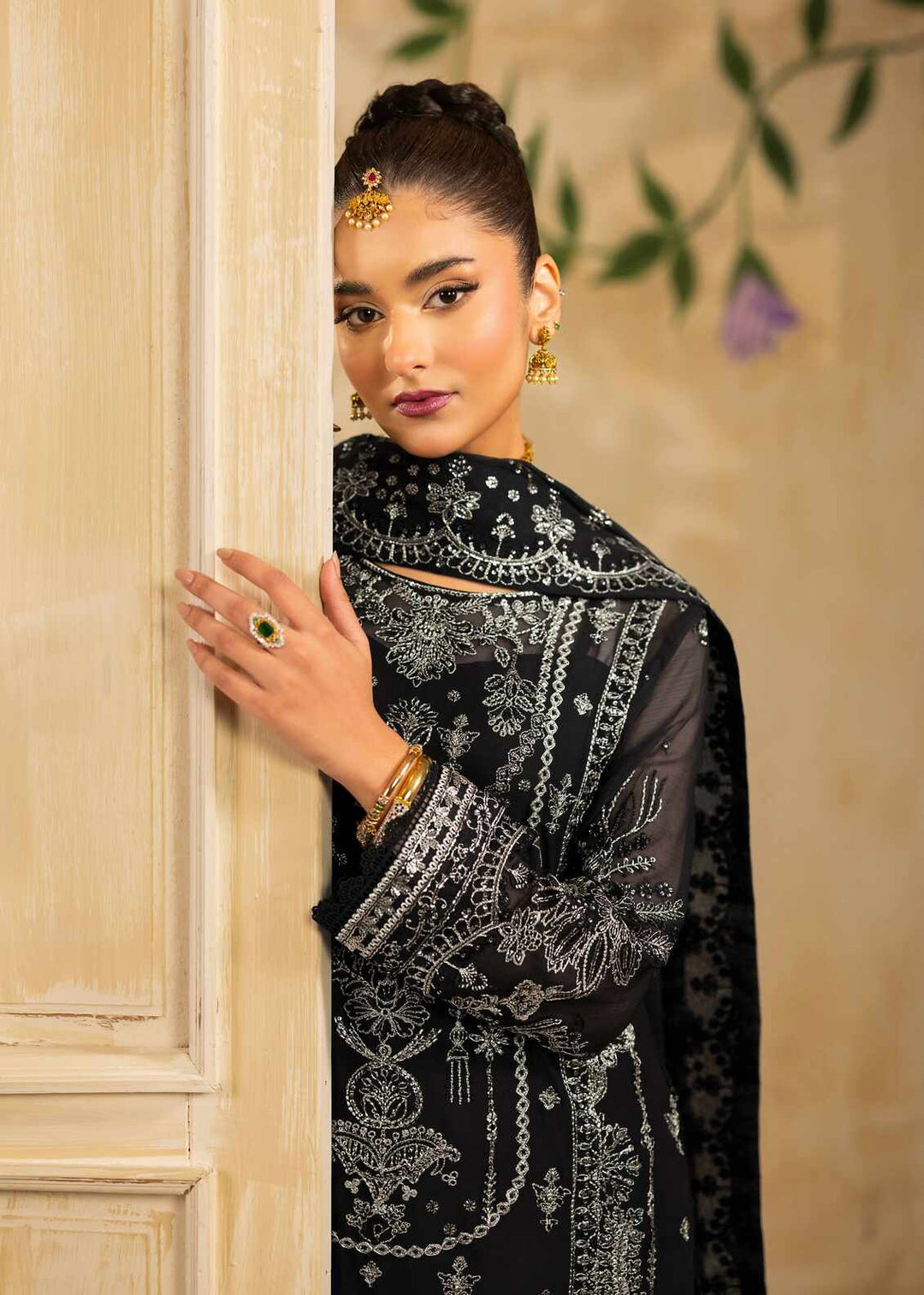 Riwayat by Eileen Pret Embroidered Chiffon 4 Piece Suit C13-Ayzel Black - Festive Collection