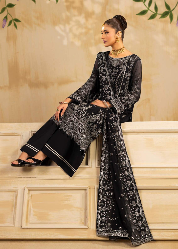 Riwayat by Eileen Pret Embroidered Chiffon 4 Piece Suit C13-Ayzel Black - Festive Collection