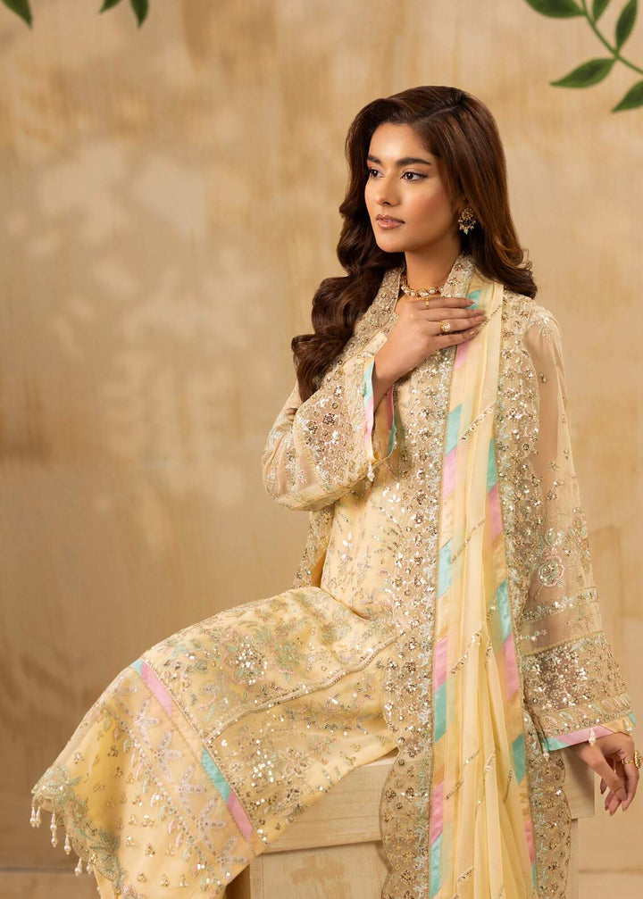 Riwayat by Eileen Pret Embroidered Chiffon 4 Piece Suit C14-Mahrosh Cream - Festive Collection