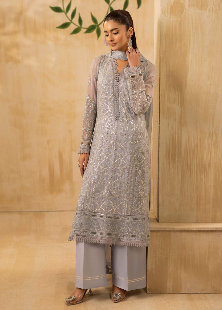 Riwayat by Eileen Pret Embroidered Chiffon 4 Piece Suit C15-Zohra Grey - Festive Collection
