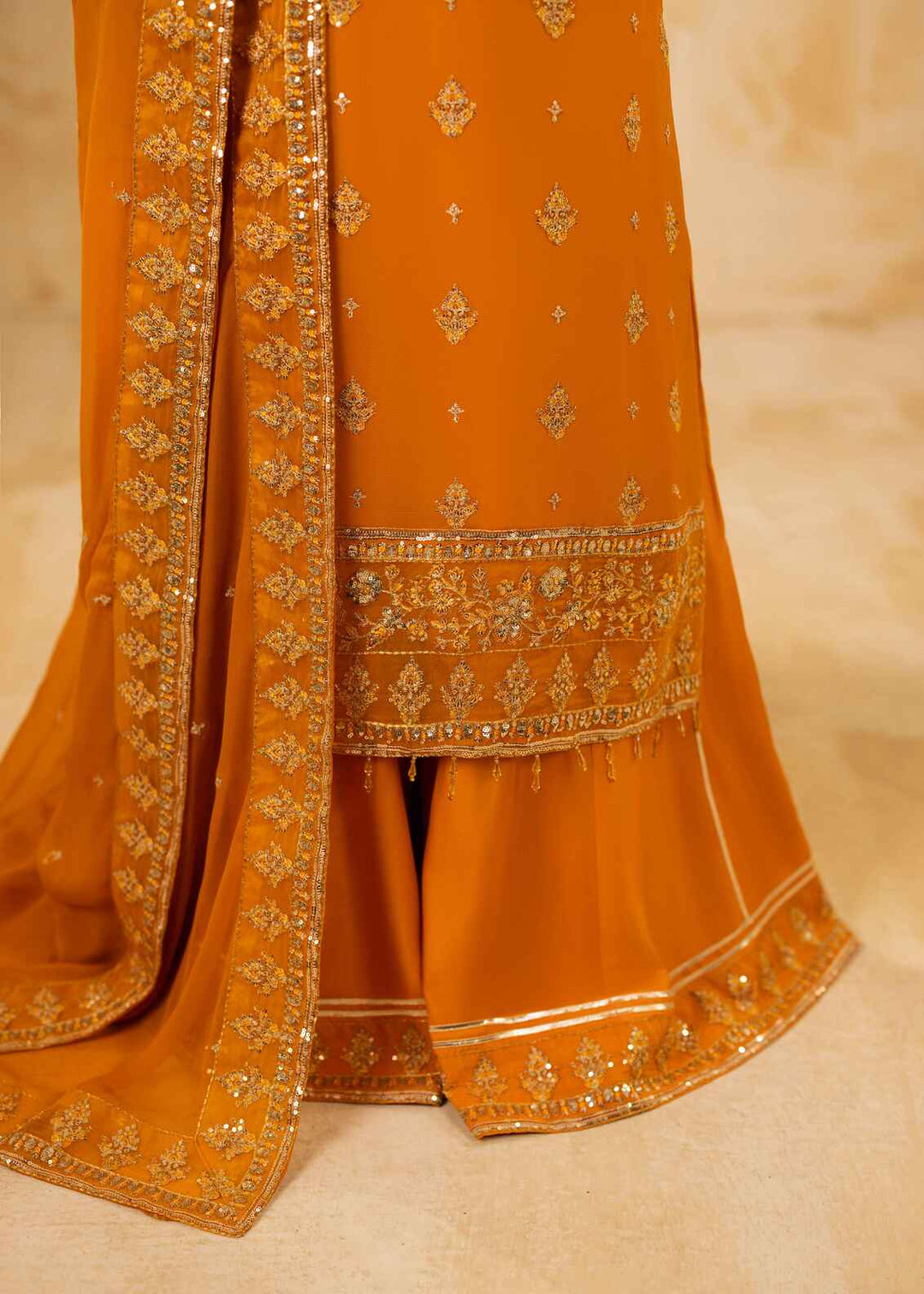 Riwayat by Eileen Pret Embroidered Chiffon 4 Piece Suit C16-Omaira Mahndi - Festive Collection