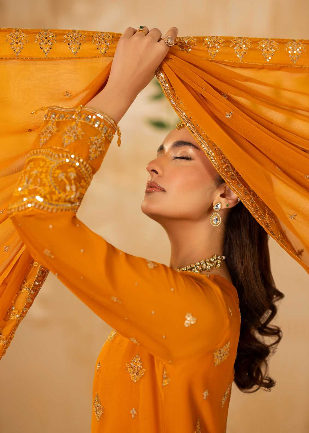 Riwayat by Eileen Pret Embroidered Chiffon 4 Piece Suit C16-Omaira Mahndi - Festive Collection