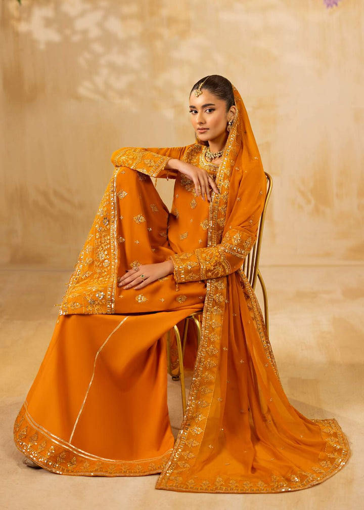 Riwayat by Eileen Pret Embroidered Chiffon 4 Piece Suit C16-Omaira Mahndi - Festive Collection