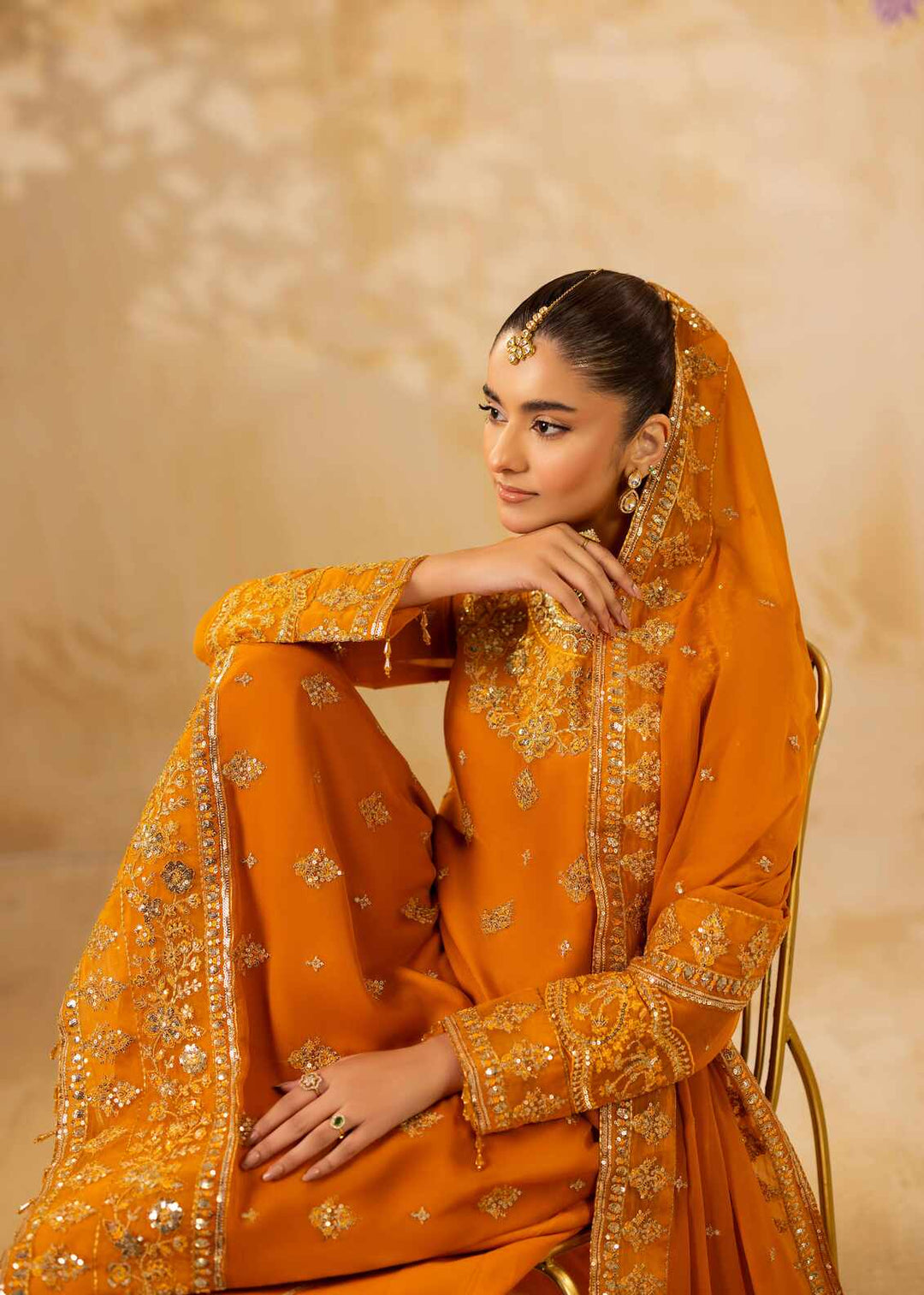 Riwayat by Eileen Pret Embroidered Chiffon 4 Piece Suit C16-Omaira Mahndi - Festive Collection