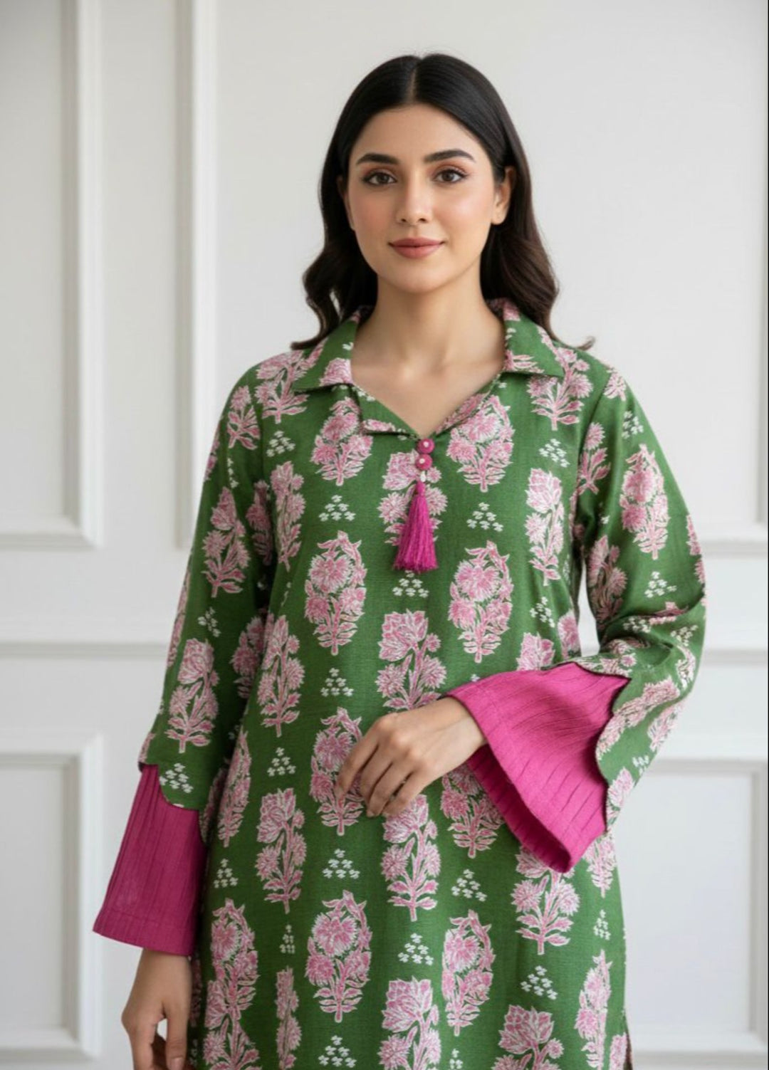 Tosheeza Saith Women Pret Printed Khaddar 2 Piece Green Suit - Winter Collection