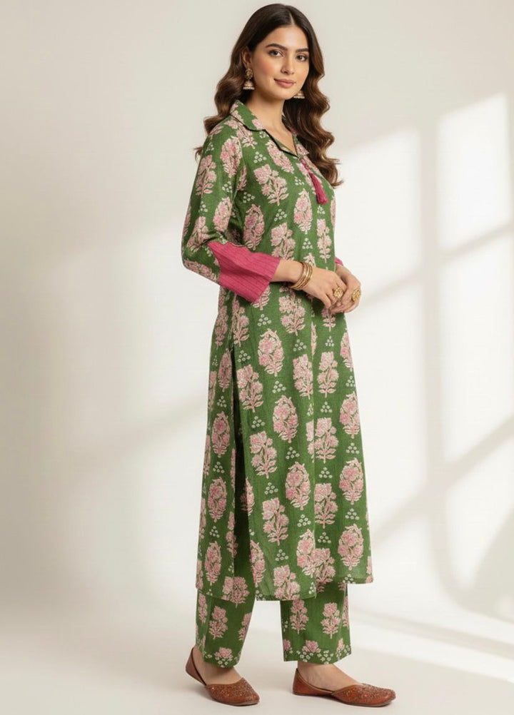 Tosheeza Saith Women Pret Printed Khaddar 2 Piece Green Suit - Winter Collection