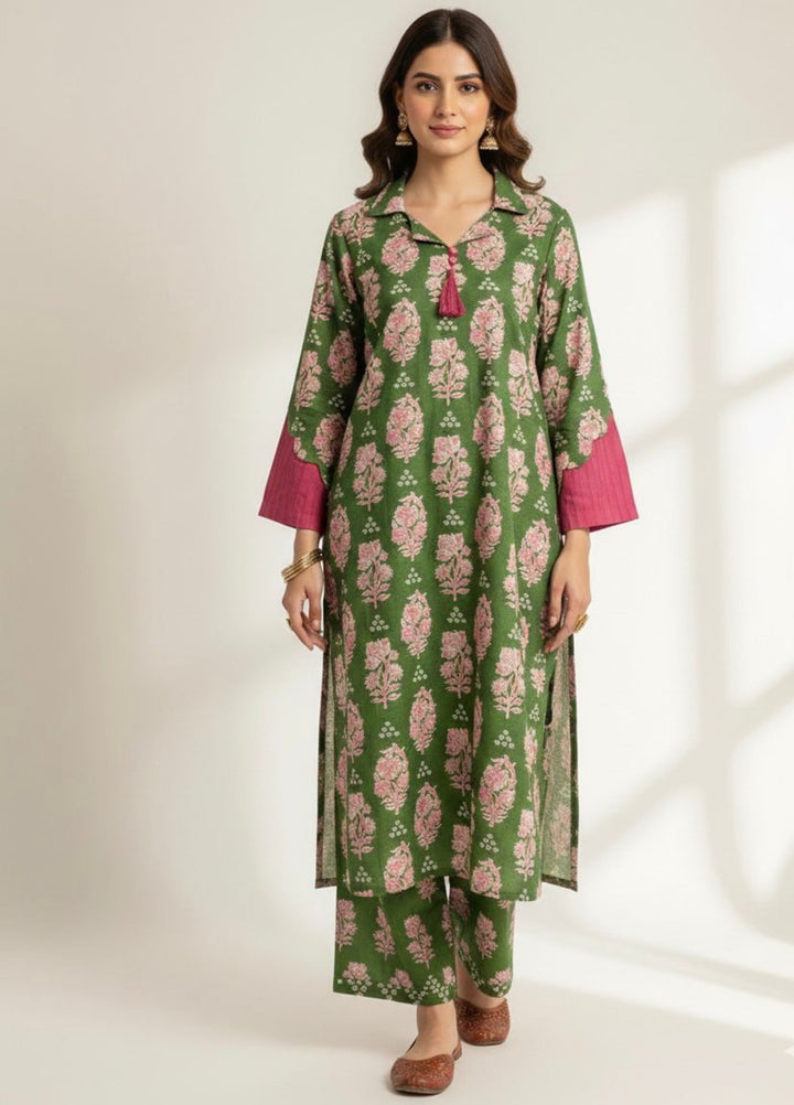 Tosheeza Saith Women Pret Printed Khaddar 2 Piece Green Suit - Winter Collection