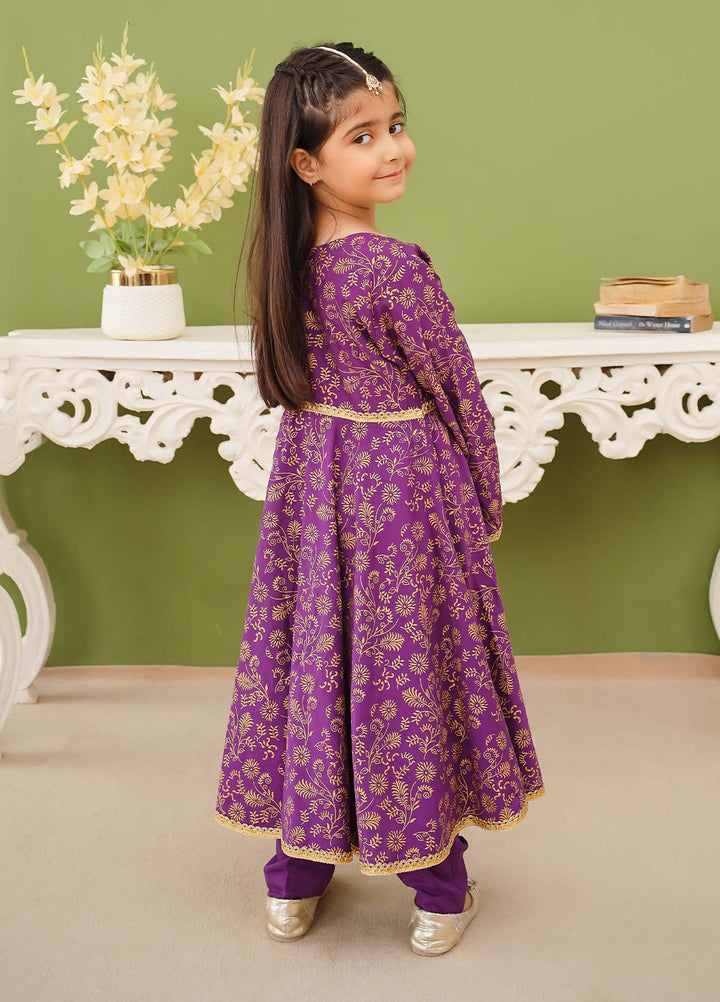 Modest Girls Pret Printed 3 Piece Linen Purple Suit D-08 - Festive Collection