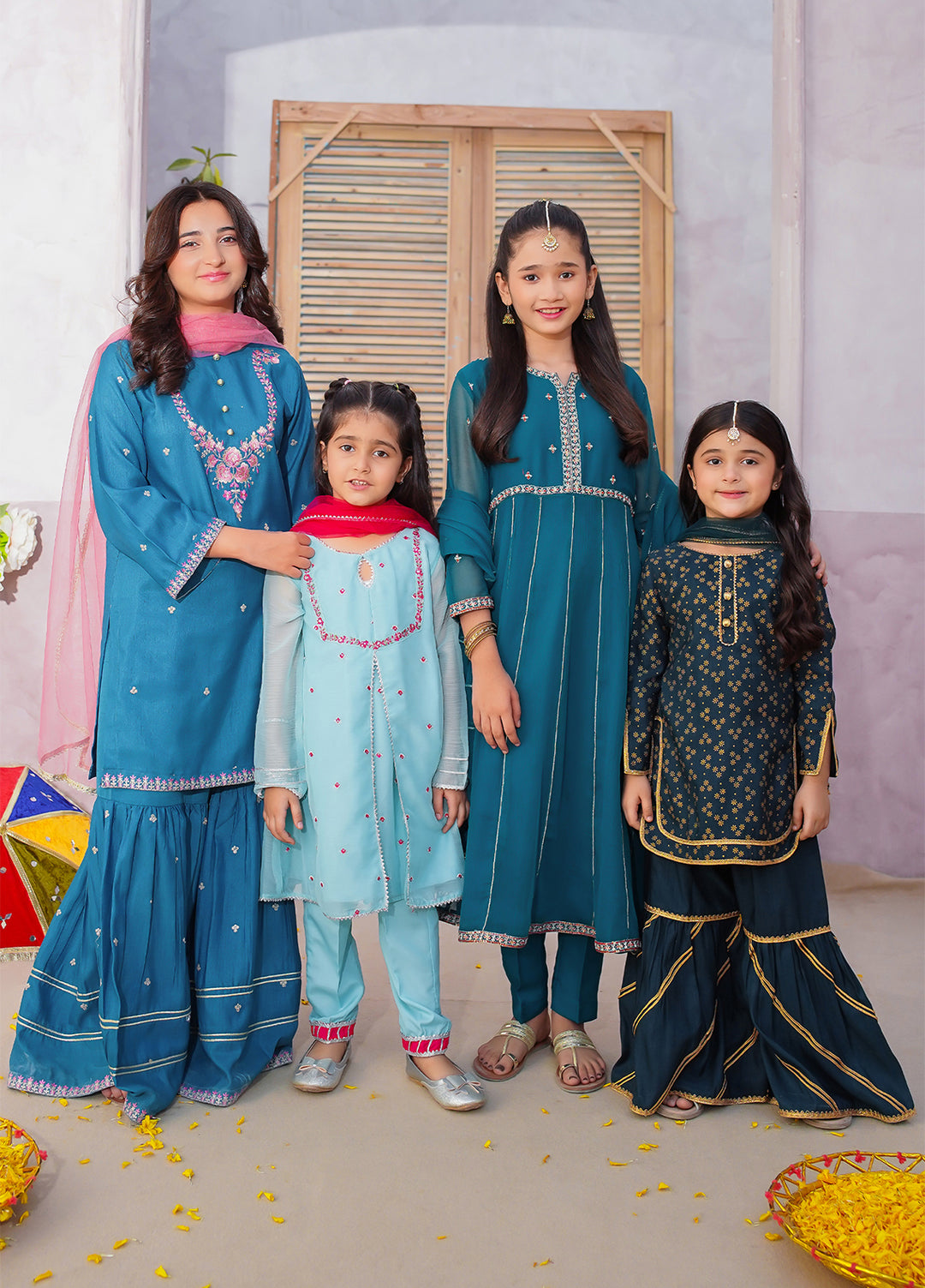 Modest Girls Pret Embroidered 3 Piece Chiffon Green Suit D-21 - Festive Collection