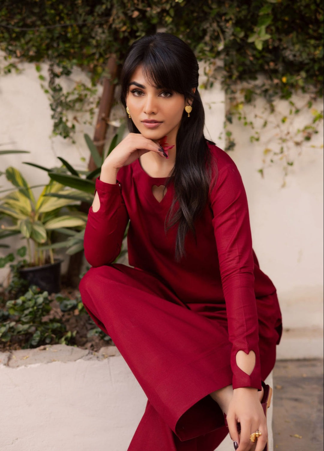 Tosheeza Saith Women Pret Solids Khaddar 2 Piece Maroon - Winter Collection