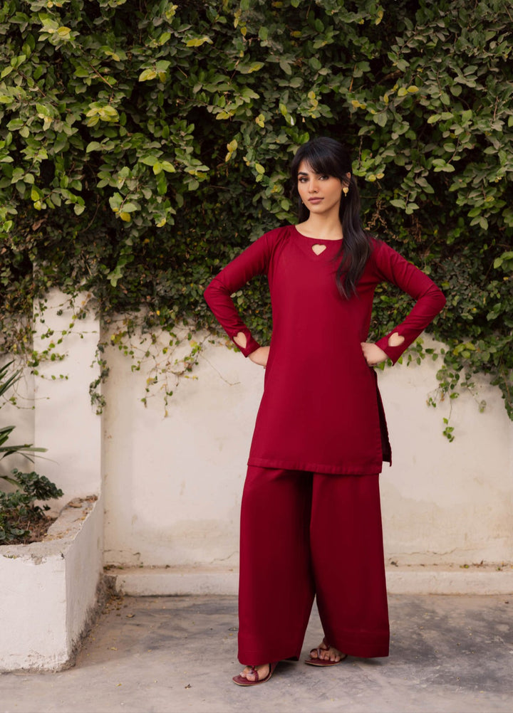 Tosheeza Saith Women Pret Solids Khaddar 2 Piece Maroon - Winter Collection