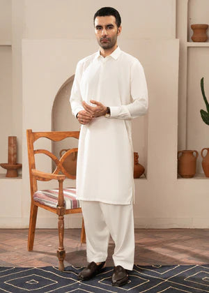 Alif by Buraq Online Mens RTW Solids Wash and Wear Kurta Shalwar White Collared - Casual Collection