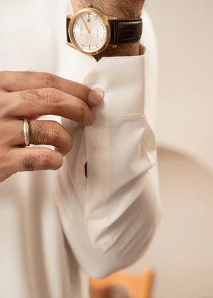 Alif by Buraq Online Mens RTW Solids Wash and Wear Kurta Shalwar White Collared - Casual Collection