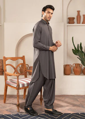 Alif by Buraq Online Mens RTW Solids Wash and Wear Kurta Shalwar Grey Collared - Casual Collection