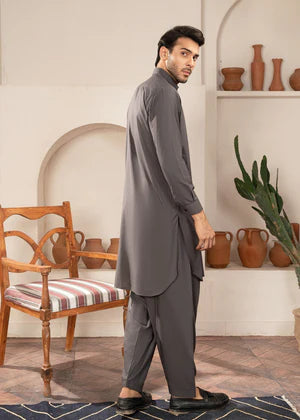 Alif by Buraq Online Mens RTW Solids Wash and Wear Kurta Shalwar Grey Collared - Casual Collection