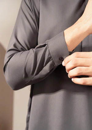 Alif by Buraq Online Mens RTW Solids Wash and Wear Kurta Shalwar Grey Collared - Casual Collection