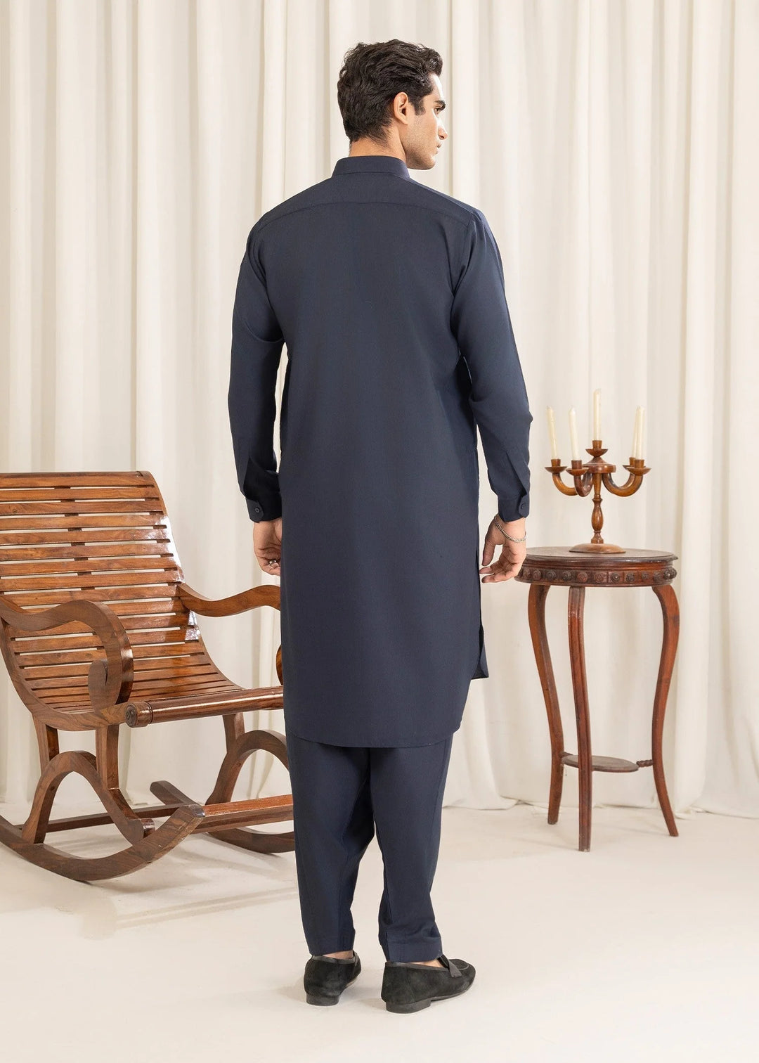 Alif by Buraq Online Mens RTW Solids Wash and Wear Kurta Shalwar Blue Collared - Casual Collection