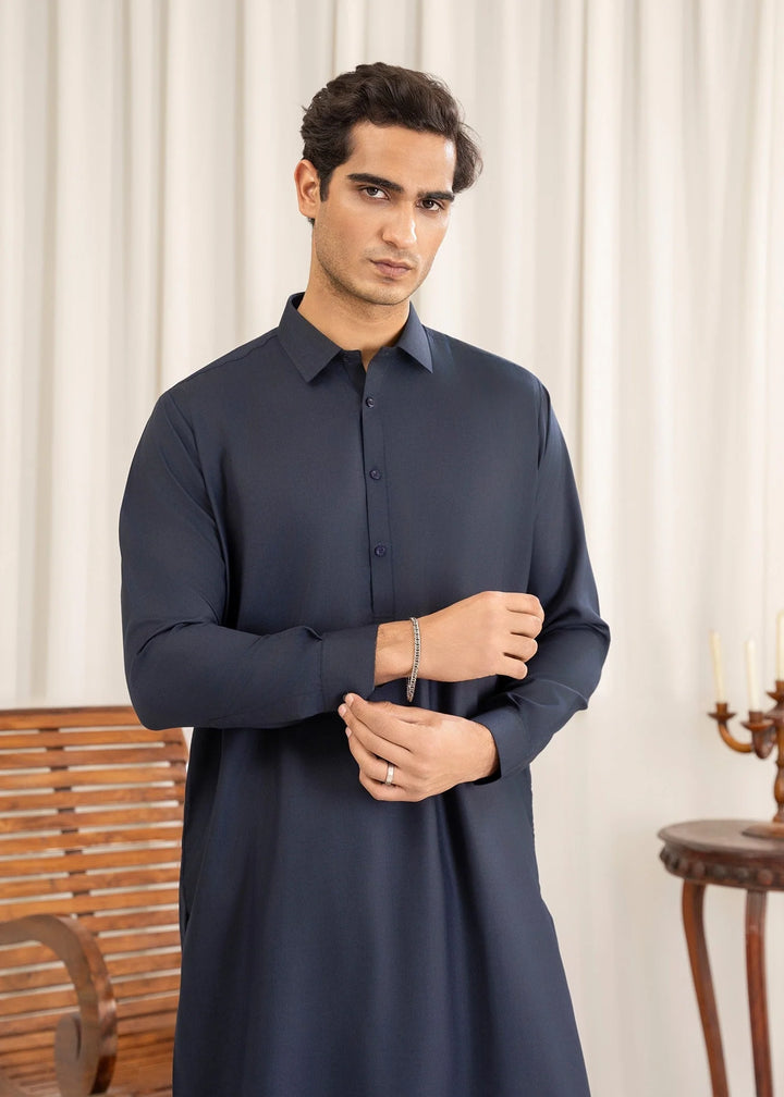 Alif by Buraq Online Mens RTW Solids Wash and Wear Kurta Shalwar Blue Collared - Casual Collection