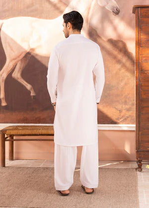 Alif by Buraq Online Mens RTW Solids Wash and Wear Kurta Shalwar White Ban - Casual Collection