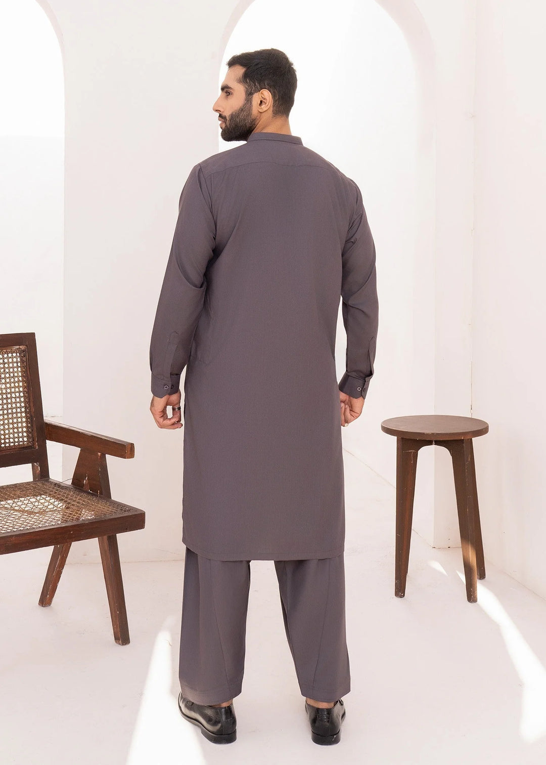 Alif by Buraq Online Mens RTW Solids Wash and Wear Kurta Shalwar Grey Ban - Casual Collection