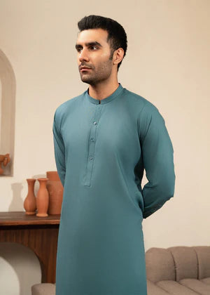 Alif by Buraq Online Mens RTW Solids Wash and Wear Kurta Shalwar Sea Green Ban - Casual Collection