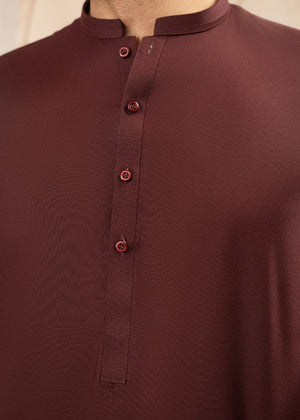 Alif by Buraq Online Mens RTW Solids Wash and Wear Kurta Shalwar Maroon Ban - Casual Collection