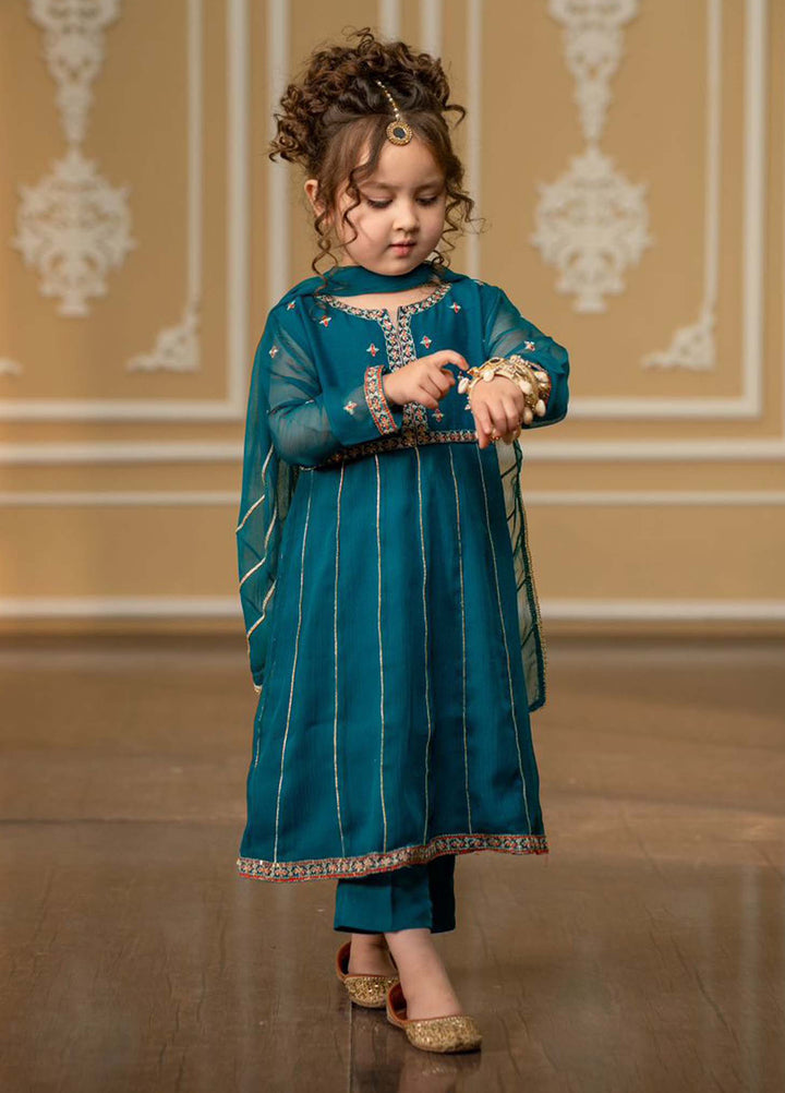 Modest Girls Pret Embroidered Chiffon 3 Piece Suit Green - Wedding Collection