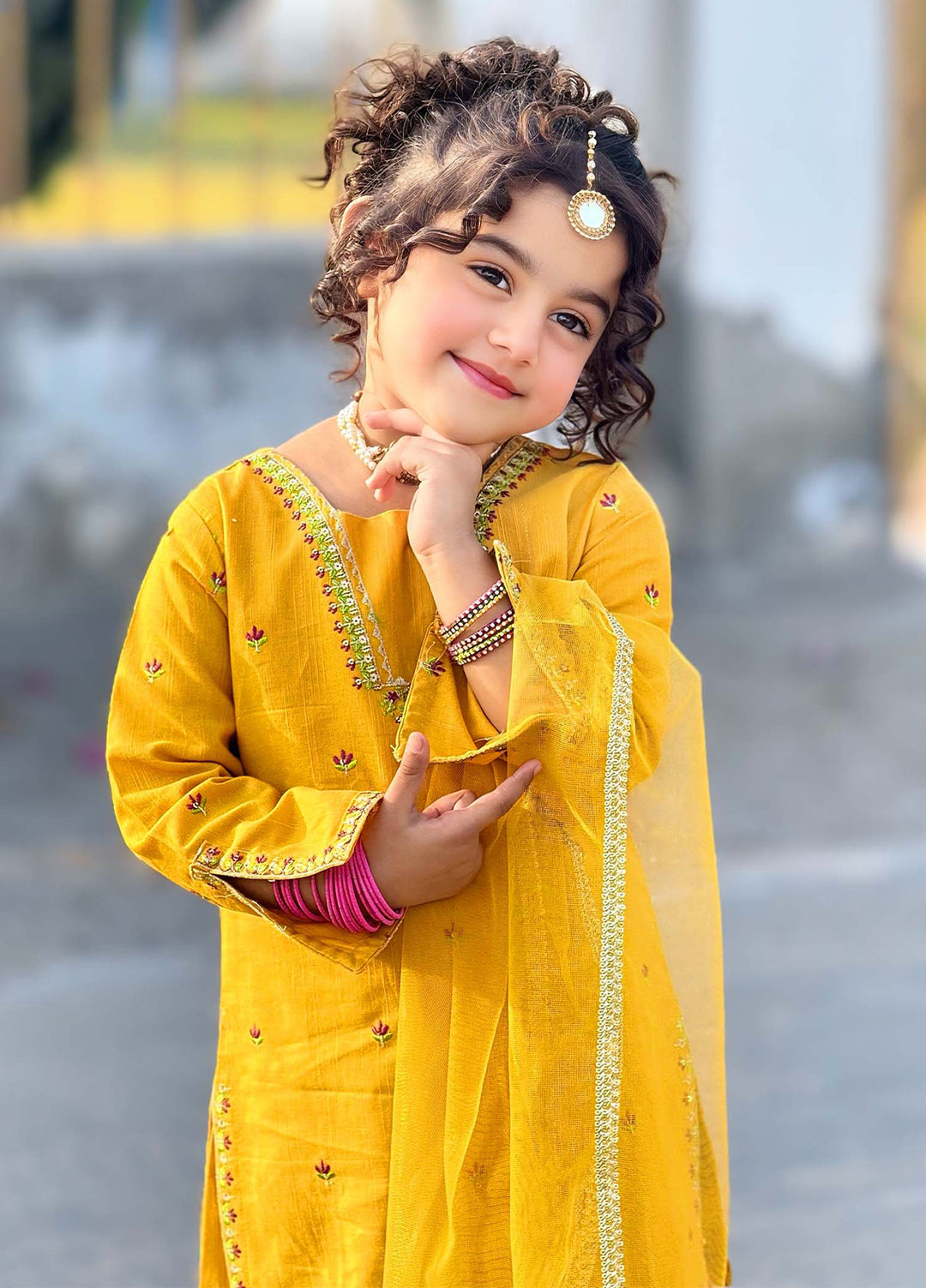 Modest Girls Pret Embroidered Khaddar 3 Piece Suit Yellow - Wedding Collection