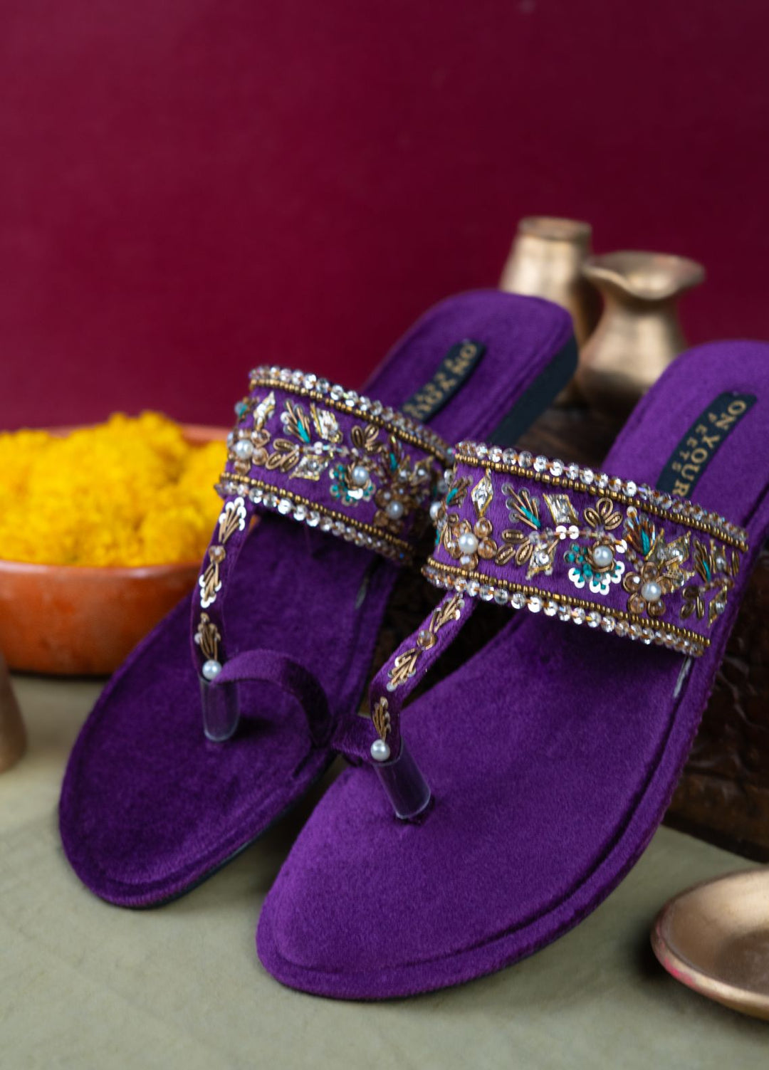 On Your Feets Women Hand work Footwear Purple Amethyst Noor - Kolhapuri Collection
