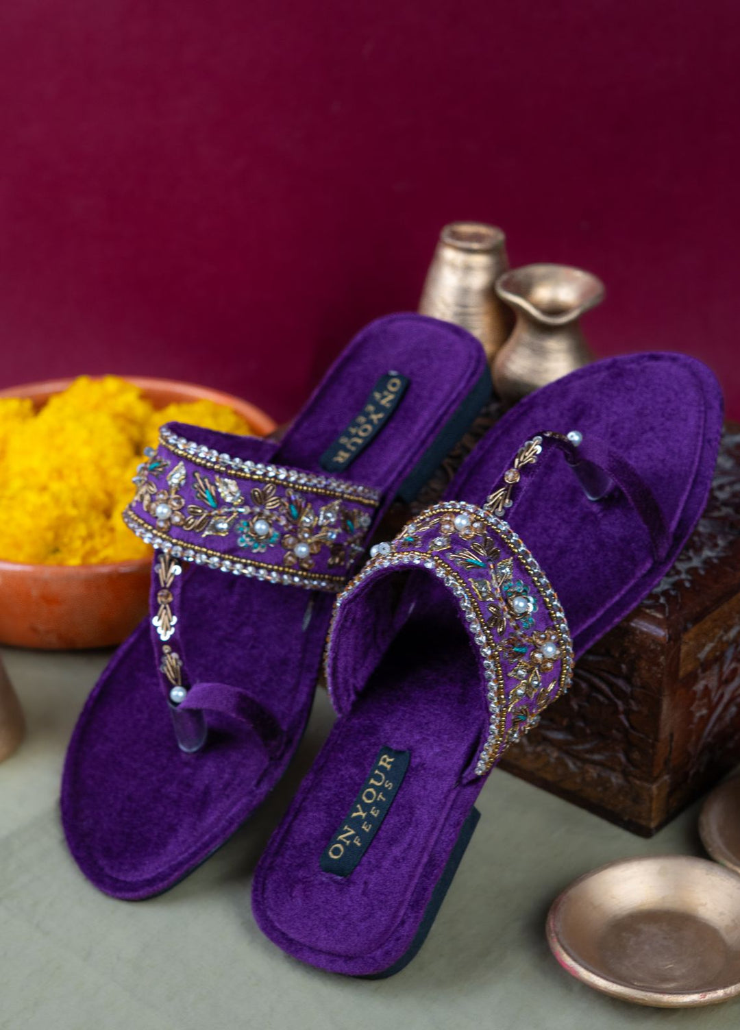 On Your Feets Women Hand work Footwear Purple Amethyst Noor - Kolhapuri Collection