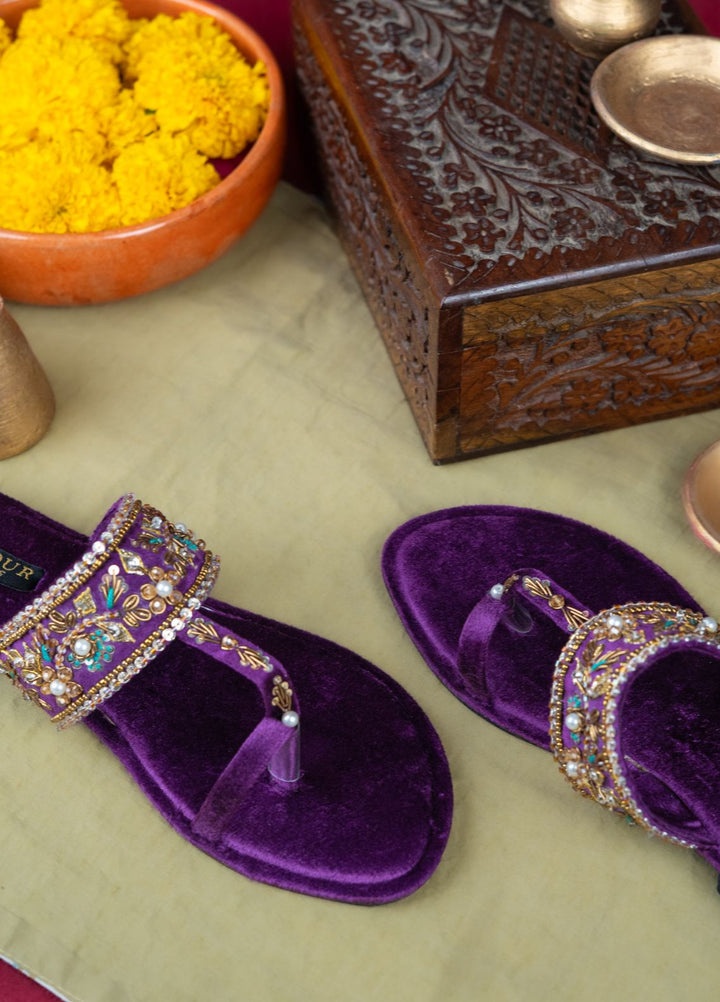 On Your Feets Women Hand work Footwear Purple Amethyst Noor - Kolhapuri Collection