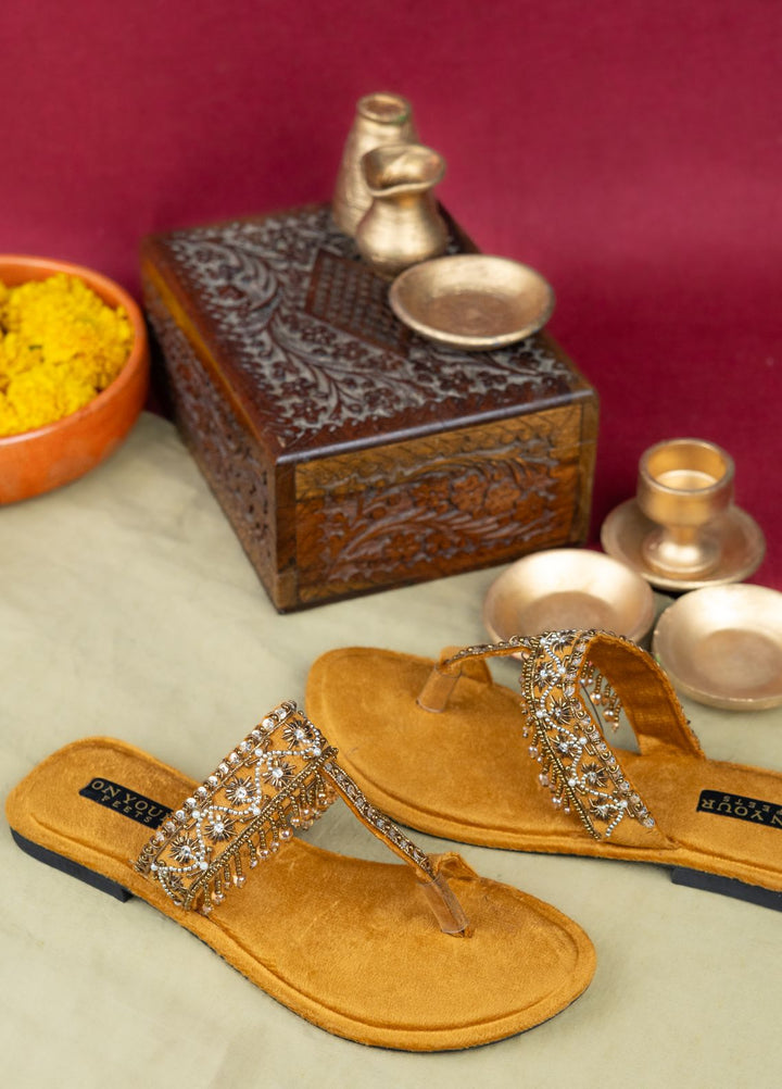 On Your Feets Women Hand work Footwear Mustard Zarish Gold - Kolhapuri Collection
