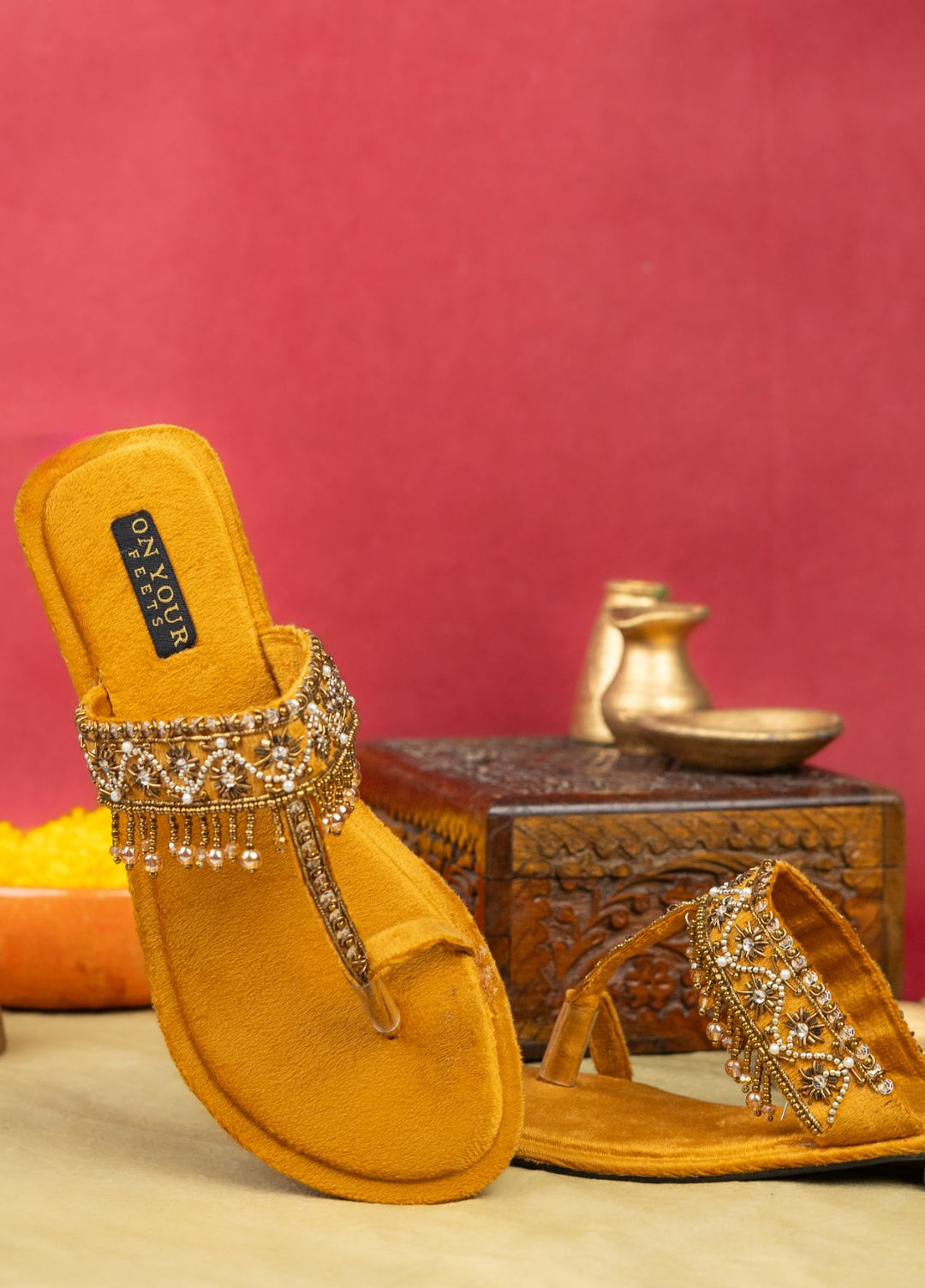 On Your Feets Women Hand work Footwear Mustard Zarish Gold - Kolhapuri Collection