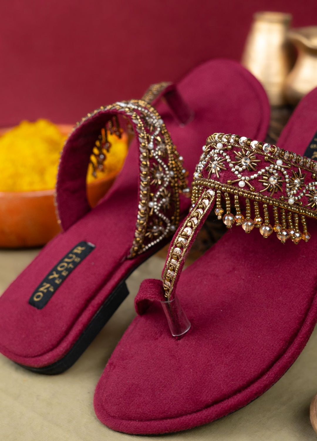On Your Feets Women Hand work Footwear Maroon Gulnaar - Kolhapuri Collection