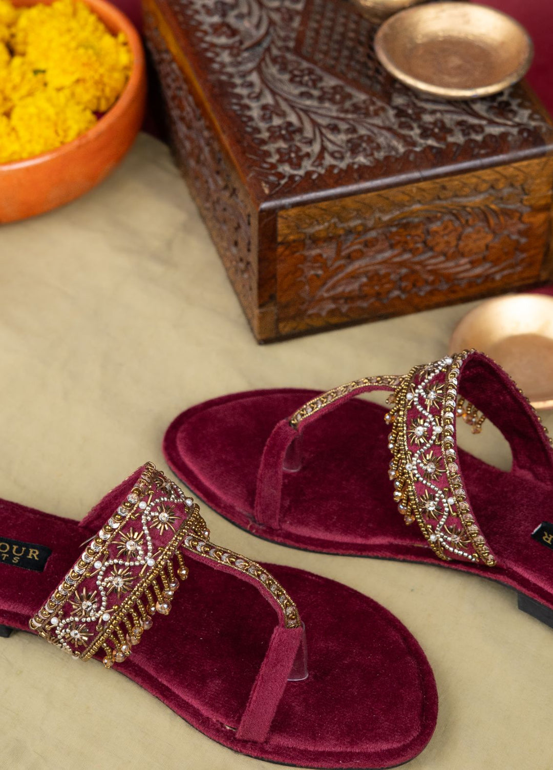 On Your Feets Women Hand work Footwear Maroon Gulnaar - Kolhapuri Collection