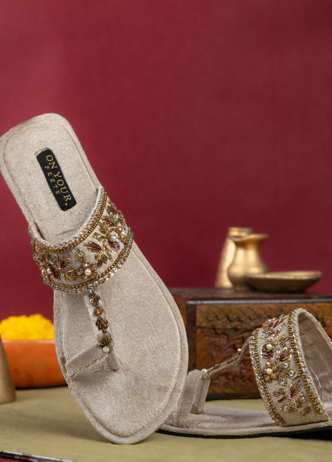 On Your Feets Women Hand work Footwear Off White Zar-e-Ivory Royale - Kolhapuri Collection