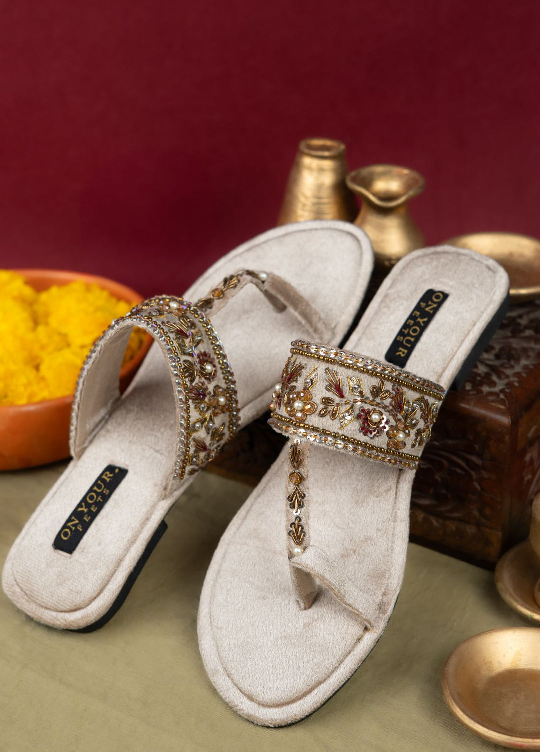 On Your Feets Women Hand work Footwear Off White Zar-e-Ivory Royale - Kolhapuri Collection