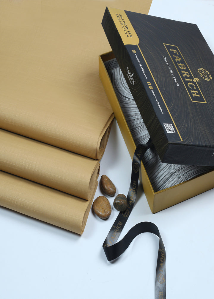 Zouq by Fabrich Mens Unstitched Cotton 2 Piece Kurta Shalwar Golden - Summer Collection